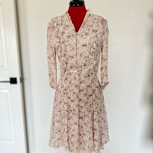 RARE Polo by Ralph Lauren Cream Floral Ruffle Long Sleeve Dress